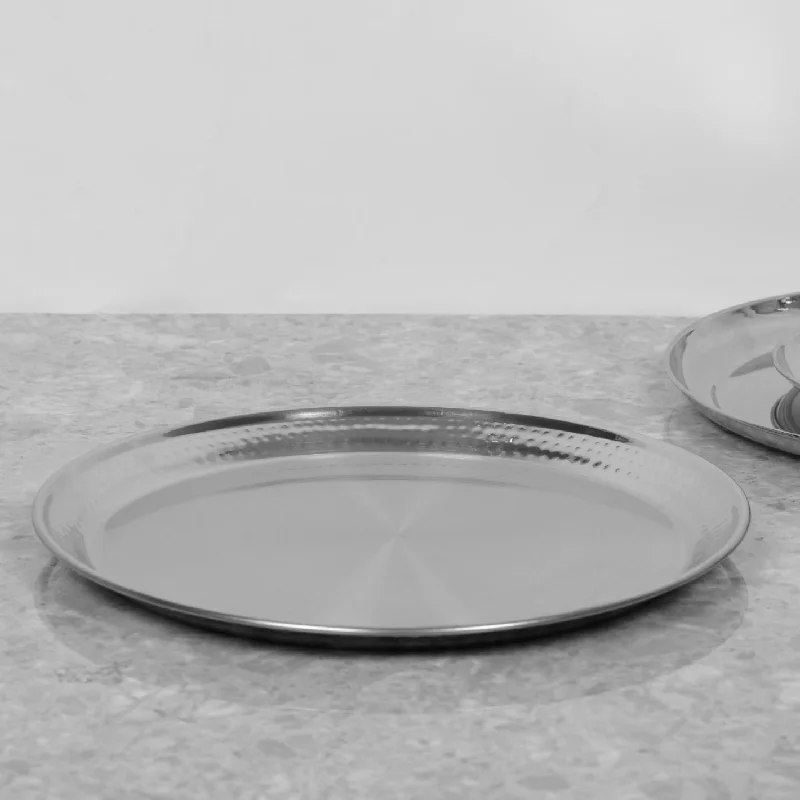 Vintage etched salad plates-Stainless Steel Hammered Double Wall Dinner Plate, 10.25" Round