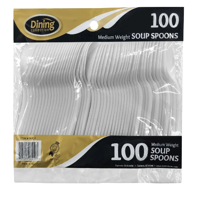 Sleek ceramic dinner plates-Dining Collection Medium Weight Soupspoons - White Plastic (#06410)