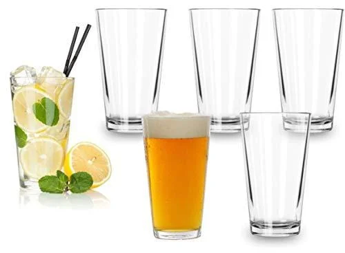 Hand-painted ceramic tumblers-Classic Premium Beer Pint Glasses 16 Ounce – Set Of 6 Highball Cocktail Mixing Glass – Perfect for Cold Beverages, Soda, Water - Used in Bar, Restaurant, Pub