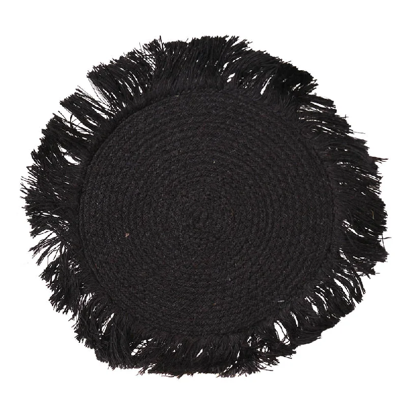 Sleek stainless steel platters-Placemat Round Black Palm Fibre Fringed 41cm