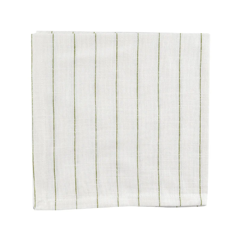 Retro floral serving trays-Pinstripe Napkin White & Olive 45x45cm