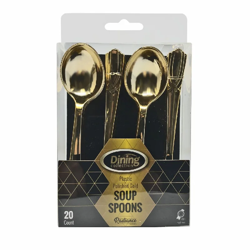 Quirky quote dinner plates-Dining Collection Plastic Polished Gold Soupspoons  (#08600)