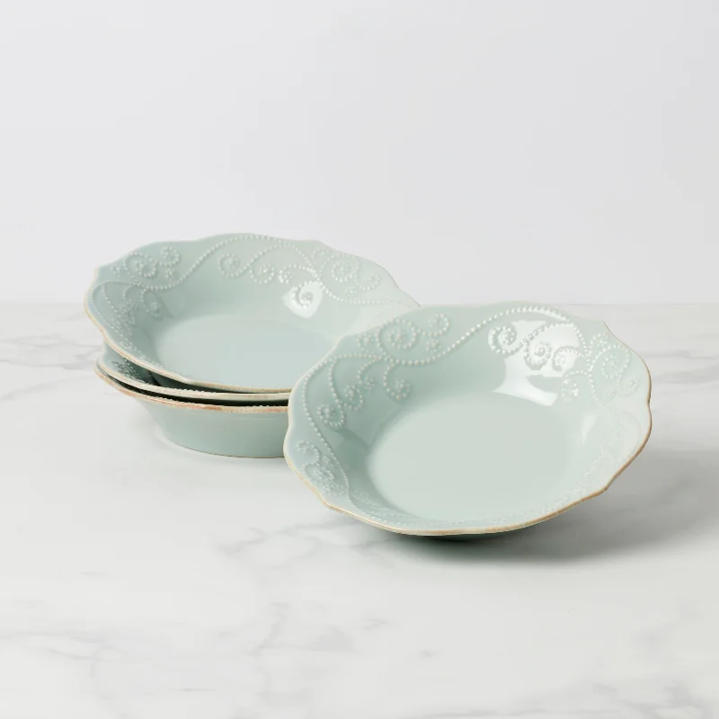 Vintage etched dessert bowls-French Perle Ice Blue Pasta Bowls, Set of 4