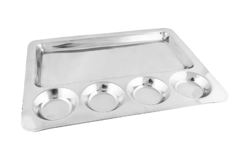 Heavy-duty melamine spoons-Stainless Steel Rectangle Dosa Plate / Thali, 5 Compartments, 16.5", Very Heavy Duty, Balaji Lunch Tray