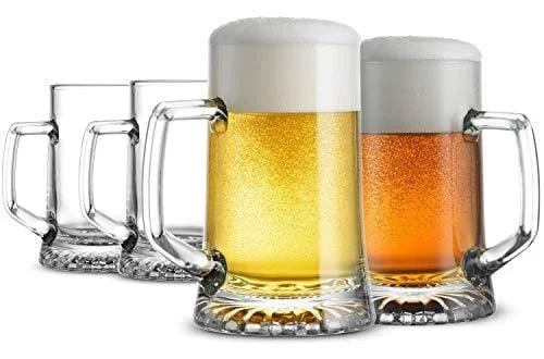 Sparkly glitter travel mugs-Bormioli Rocco 4-Pack Solid Heavy Large Beer Glasses with Handle - 17.1/4 Ounce Glass Steins, Traditional Beer Mug glasses Set, Perfect Coffee - Tea Glass, Everyday Drinking Glasses, Cocktail Glasses