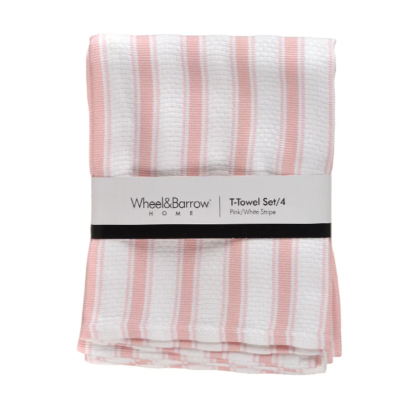 Rustic wooden baking dishes-Tea Towel Set/4 Pink & White Stripe