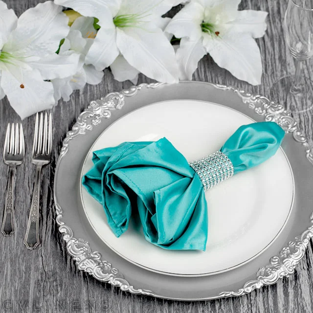 Rustic stainless steel spoons-Lamour Satin Napkin 20"x20" - Turquoise