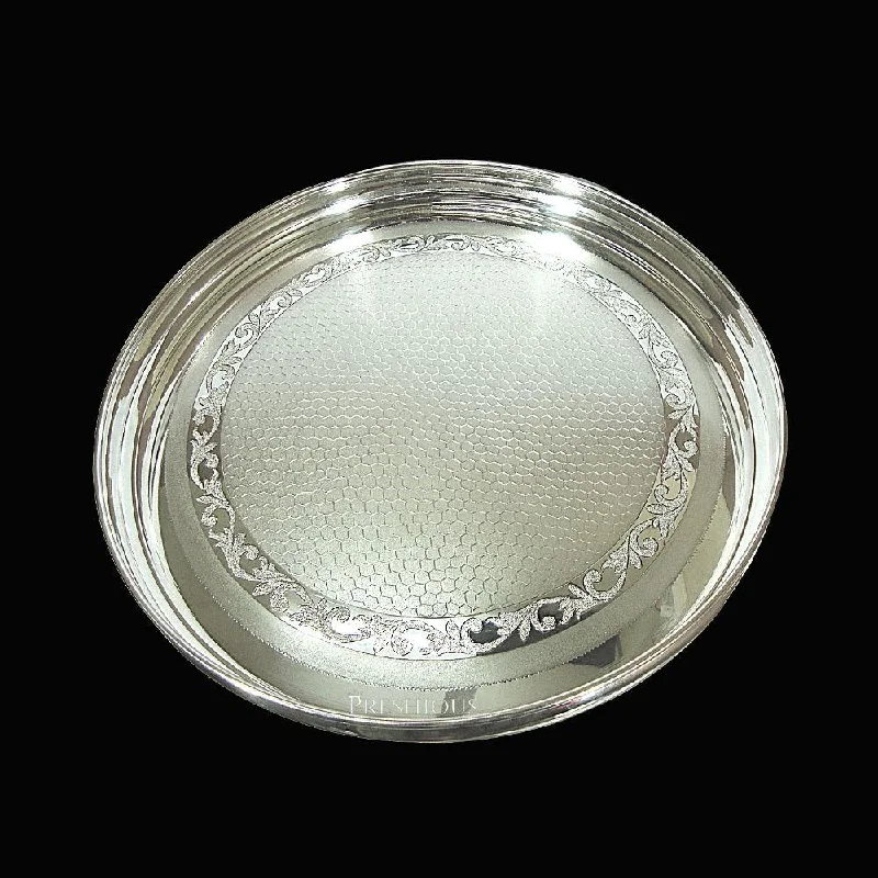 Dishwasher-safe plastic trays-925 Sterling Silver Heera Plate for Pooja | Silver Thali for Serving - 600 grams