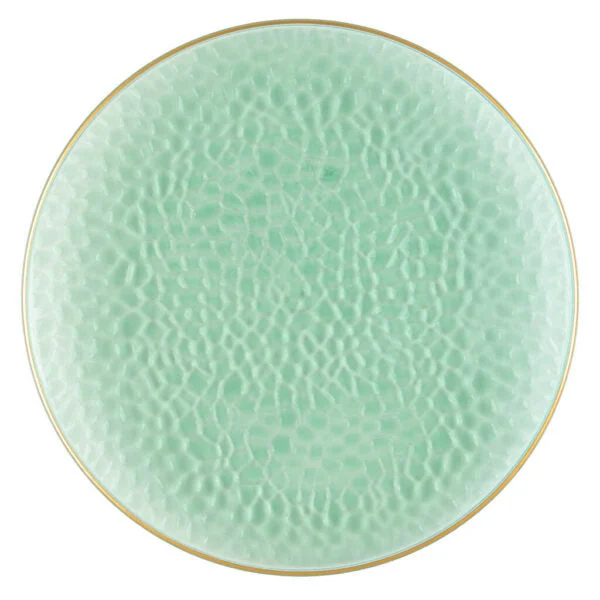 Glossy white tableware sets-Green and Gold Rim Transparent Hammered 13″ Round Plastic Charger Plate - 4 Pack