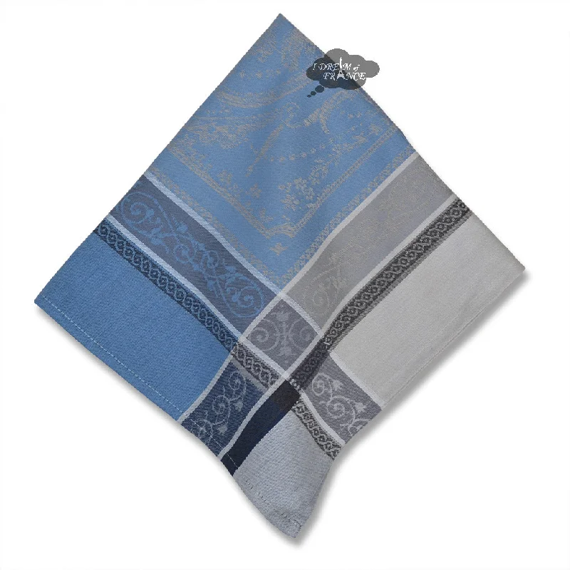 Classic blue soup spoons-Versailles Gray & Blue French Cotton Jacquard Napkin by Tissus Toselli