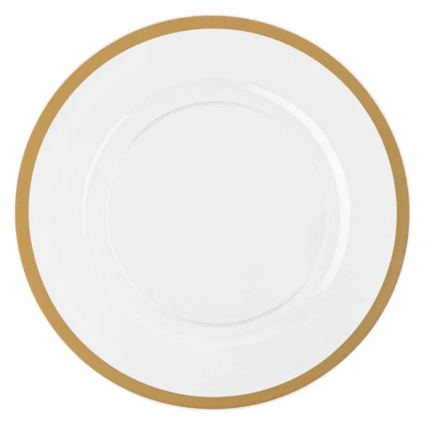 Modern porcelain salad plates-Clear and Gold Rim Chargers 13″ Round Plastic Charger Plate - 4 Pack