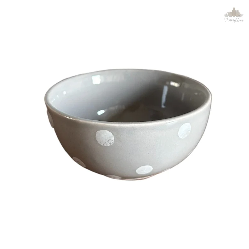 Eco-friendly bamboo knives-Pastel Grey Polka Dots Dessert Bowl | Height 4.5 cm | Diameter 9.5 cm | Hand Painted |  Set of 1 | Ceramic Pottery | Ideal for serving desserts or curry food items