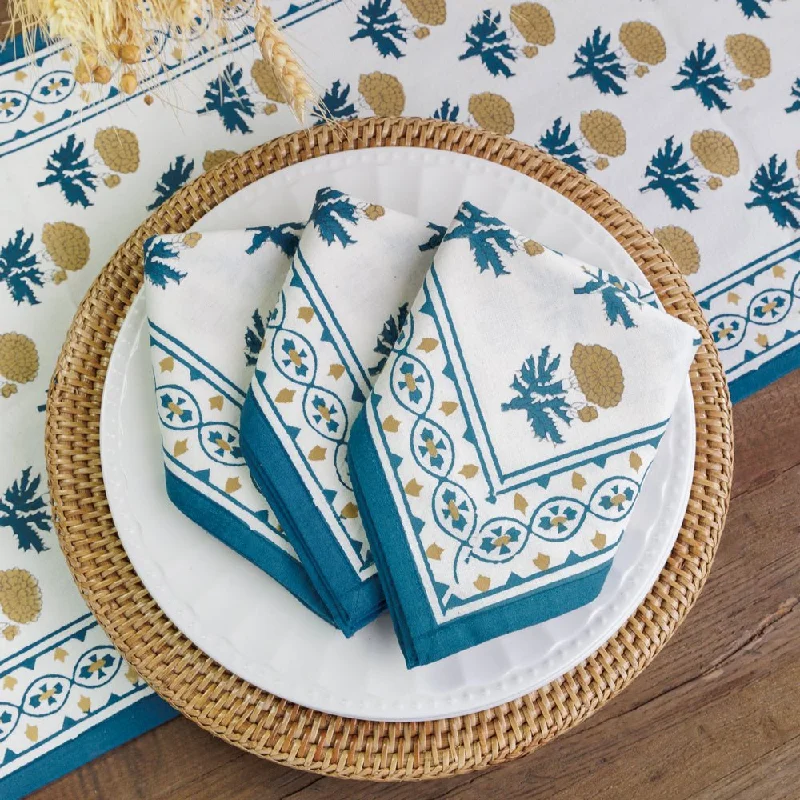 Sustainable bamboo cutlery sets-Gaya Teal & Marigold Napkin | Set of 4