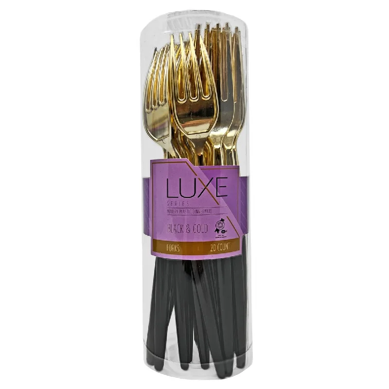 Eco-friendly bamboo knives-Dining Collection Luxe Series Forks (Black / Gold) - (#08637)