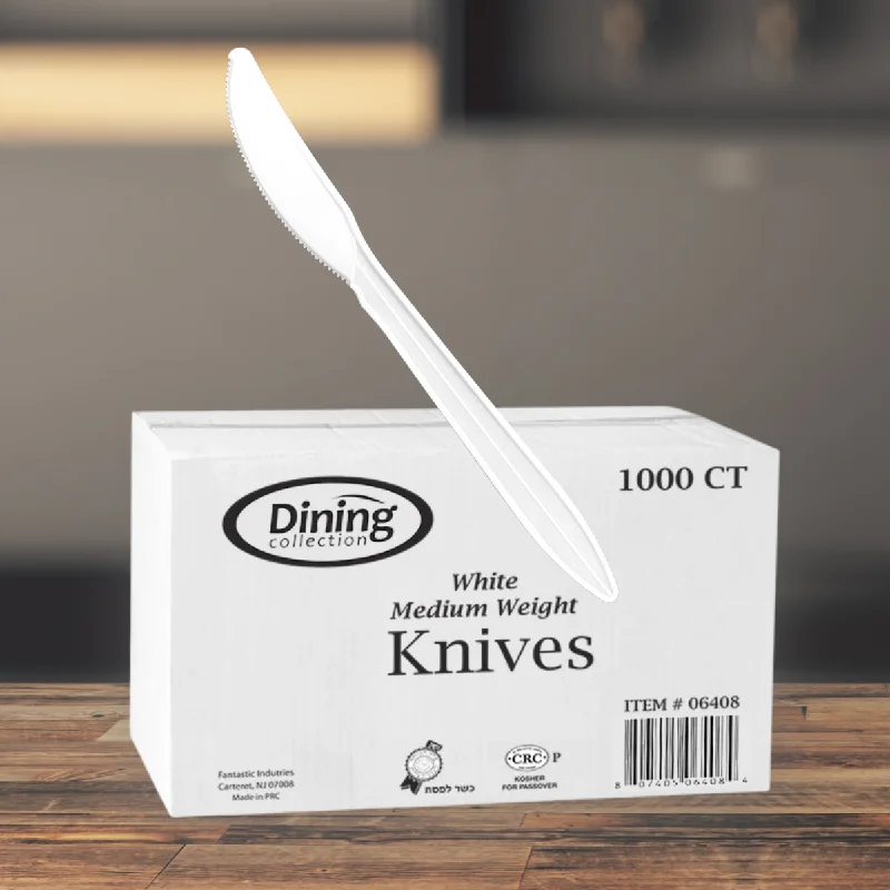 Lightweight wooden forks-Dining Collection Knives - Medium Weight - White Plastic - 1000 ct. (#06408)