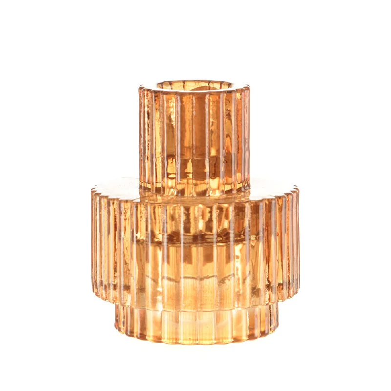 Lightweight bamboo platters-Glass Candle Holder Amber 8.5x7cm