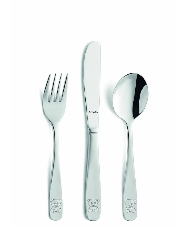 Elegant gold soup spoons-Amefa Teddy 3 Piece Kiddies Cutlery Set - Silver