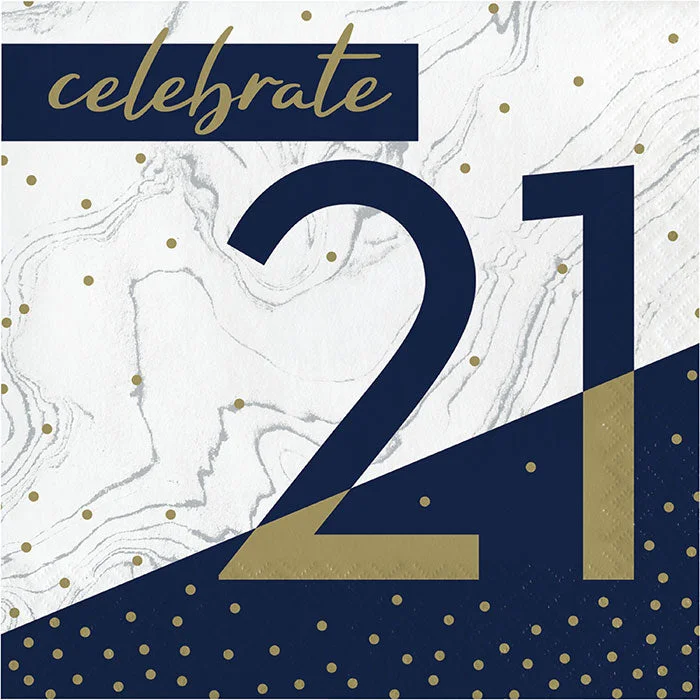 Minimalist stainless steel ladles-Navy & Gold Milestone Celebrate 21 Lunch Napkins | 16ct