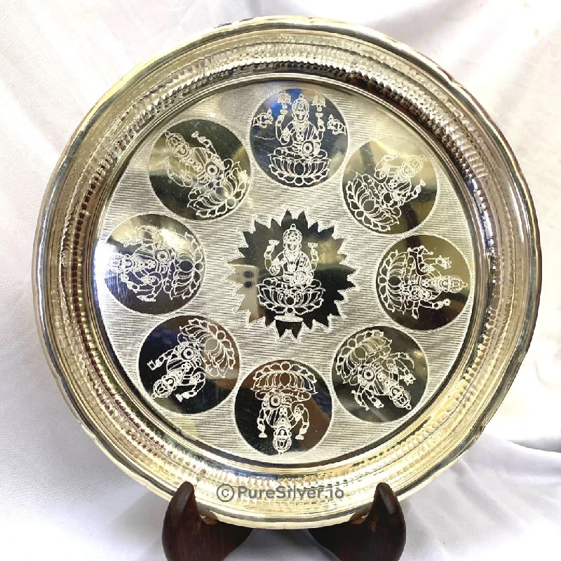 Sleek stainless steel trays-925 Sterling Silver Arivana Thali Plate for Puja - 600 grams