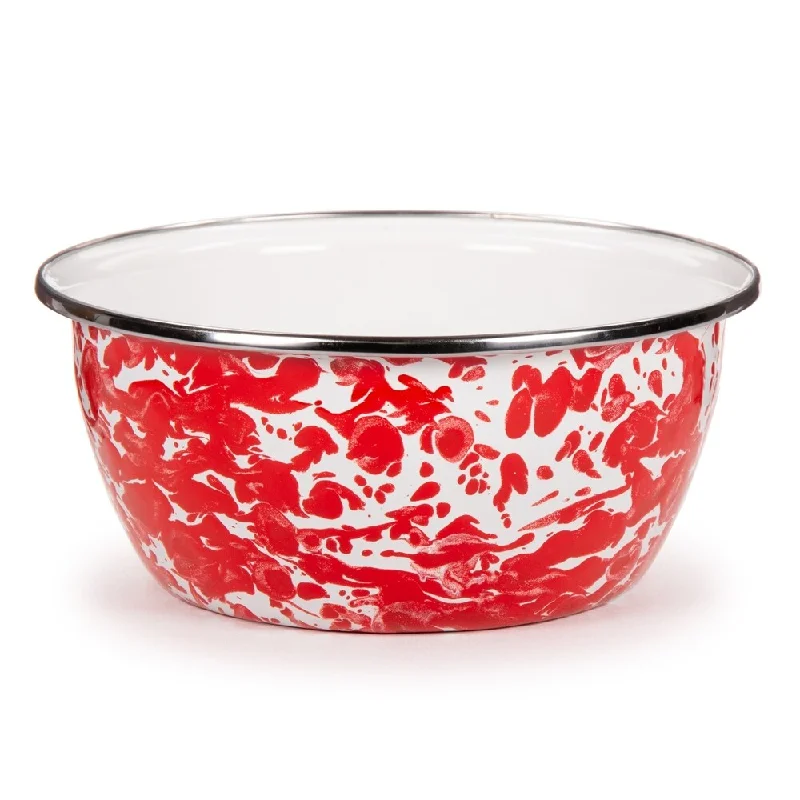 Golden Rabbit Red Swirl Enamelware Salad Bowls (Pack of 4)