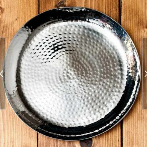 Outdoor acrylic picnic plates-Hammered Stainless Steel Coupe Shape Platter or Quarter Plate, 8" Diameter