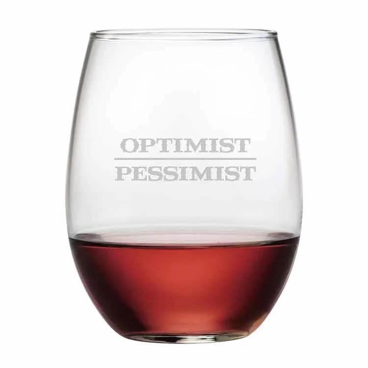 Handcrafted clay water cups-Optimist/Pessimist 21 oz Stemless Red Wine Glasses Set of 4