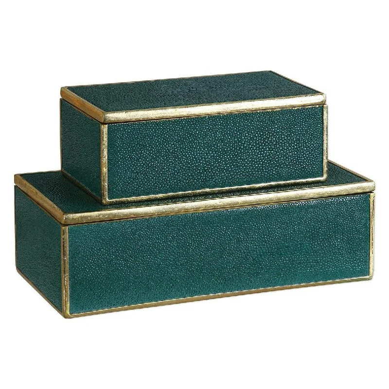 Heavy-duty melamine spoons-Emerald Green Decorative Storage Boxes with Gold Leaf Trim, Set of 2