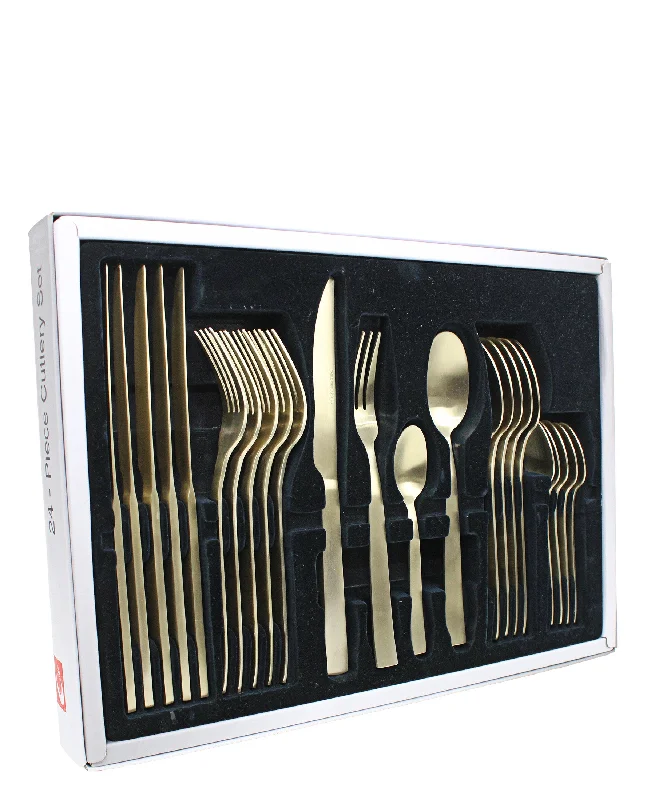 Handcrafted clay dinner bowls-Table Pride 24 Piece Cutlery Set - Gold