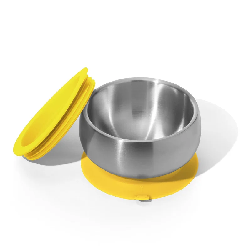 Novelty kids’ animal cutlery-Avanchy Stainless Steel Suction Baby Bowl Lid Yellow