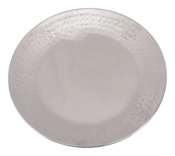 Heavy-duty porcelain baking dishes-Double Wall Stainless Steel Hammered Round Plate or Platter, 11" Diameter