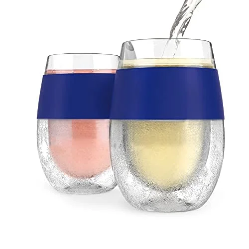 Artisan glass latte tumblers-Host Cooling Cup Set of 2 Plastic Double Wall Insulated Freezable Drink Chilling Tumbler with Freezing Gel, Wine Glasses for Red and White Wine, 8.5 oz, Blue