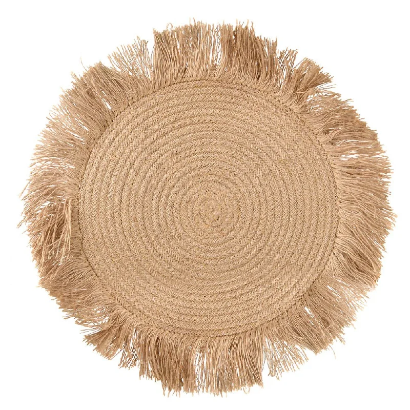 Artisan pottery soup bowls-Placemat Round Palm Fibre Fringed 41cm