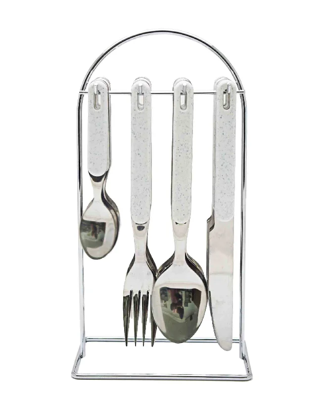 Quirky quote dinner plates-Kitchen Life Exquisite 16 Piece Cutlery Stand With Handle - Cream