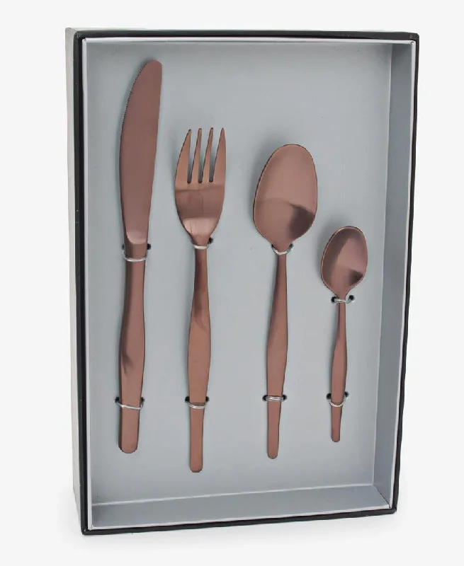 Elegant green dinnerware sets-Eetrite 16 Piece Slimline Matte Cutlery Set - Rose Gold