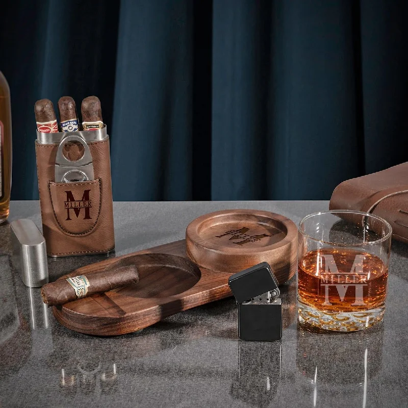 Eco-friendly silicone tumblers-Cigar Gifts Engraved Ashtray Set