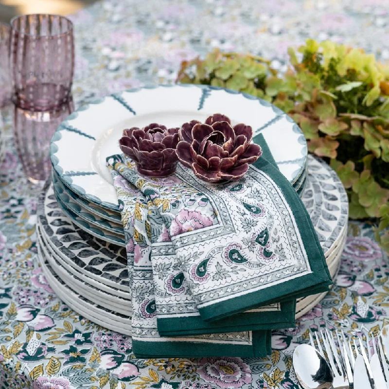 Sleek stainless steel platters-Pomegranate Garden Teal & Lilac Napkin | Set of 4