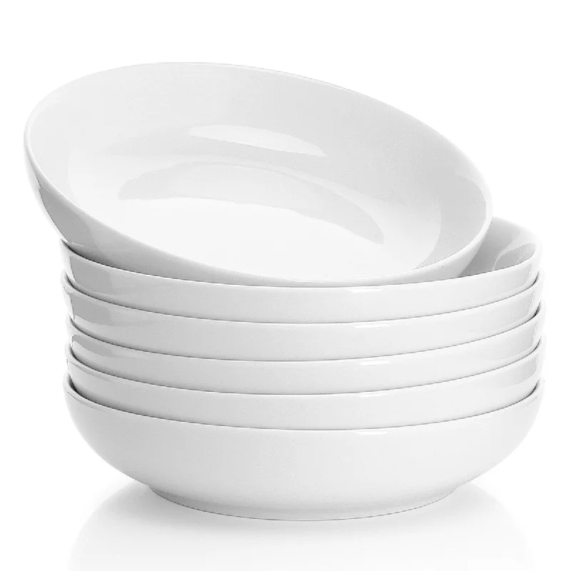 Durable stainless steel forks-Sweese Porcelain Salad Pasta Bowls - 22 Ounce - Set Of 6, White