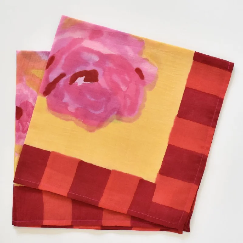 Lightweight bamboo platters-Lisa Corti Nizam Flower Sulphur block printed cotton napkins - set of 2