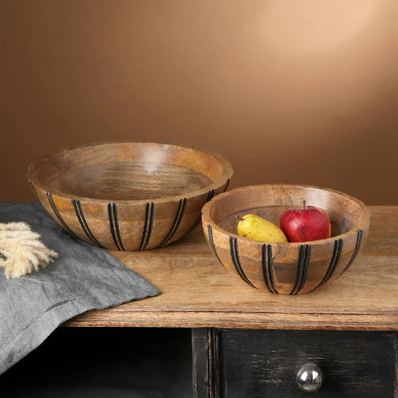 Portable melamine picnic sets-Expobazaar Toby Wooden Serving Bowl - 8"