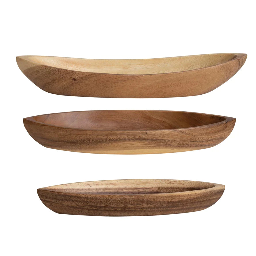 Modern wooden salad trays-Boat Shaped Bowls - Set of 3