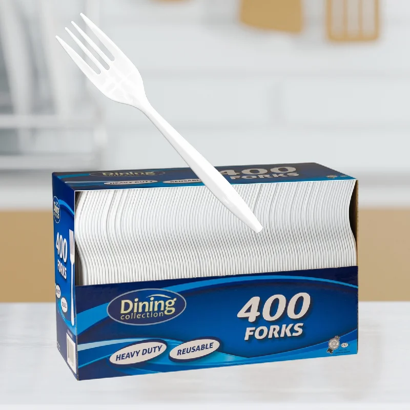 Rustic pottery serving dishes-Dining Collection Forks (Box) - White Plastic - 400 ct. (#06436)