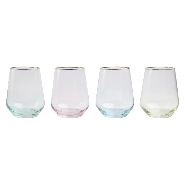 Sparkly glitter travel mugs-Rainbow Assorted Stemless Wine Glasses Set of 4