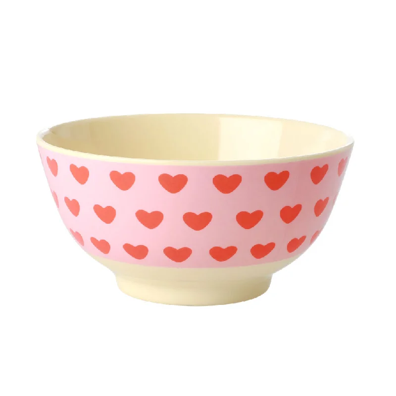 Dishwasher-safe plastic trays-Rice DK Melamine Bowl with Sweet Hearts Print - Medium