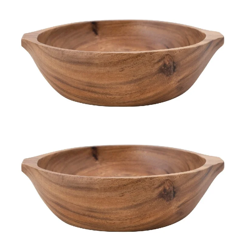 Elegant silver serving bowls-Acacia Wood Bowls, Set of 2