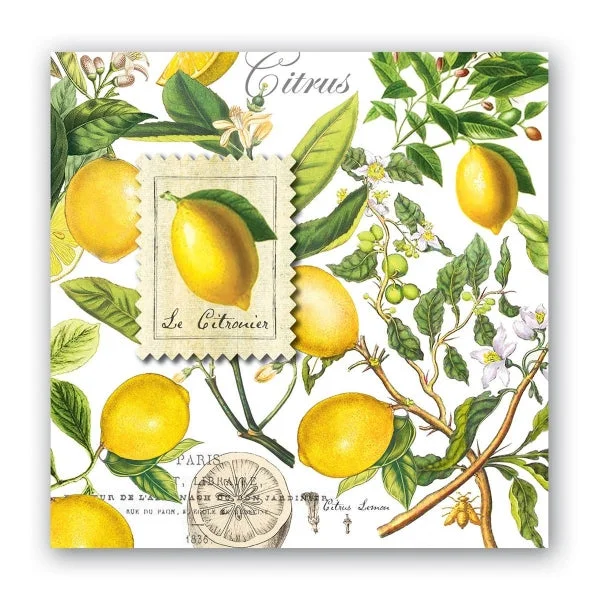 Handmade pottery dinnerware-Michel Design Works Cocktail Napkins ~ Lemon & Basil