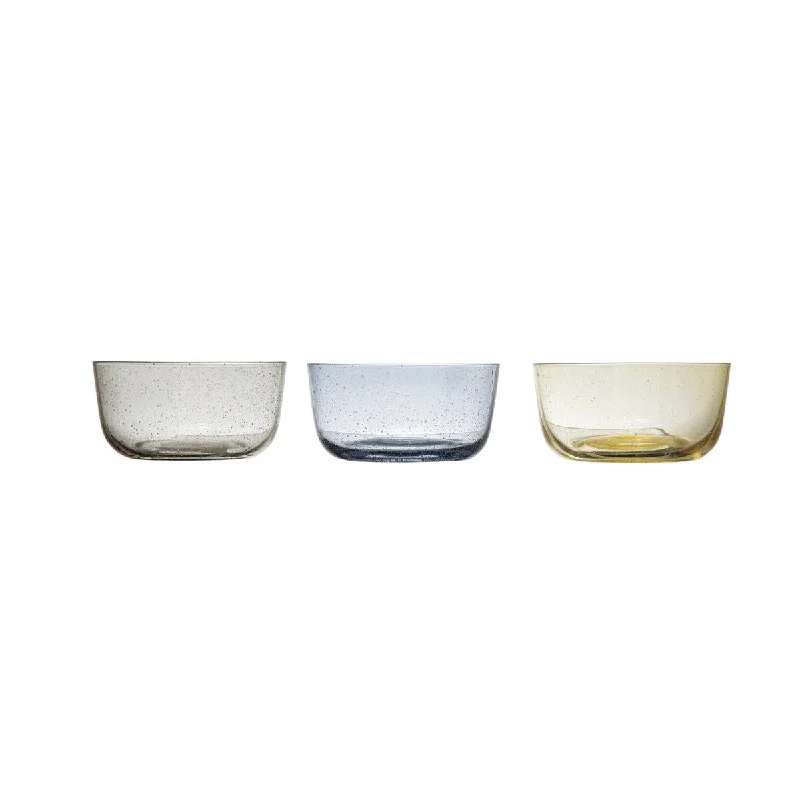 Vintage wooden serving trays-Bubble Glass Bowl, Set of 3 Colors