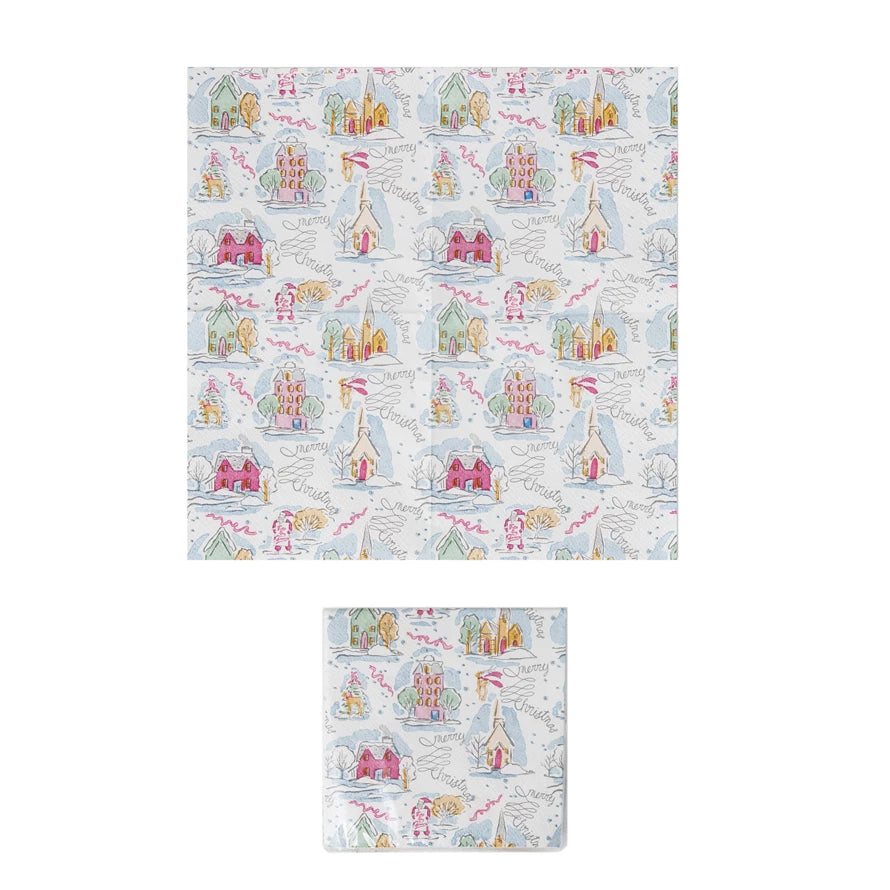 Outdoor bamboo dinner sets-Pastel Christmas Village Paper Napkins (Contains 50 Napkins)