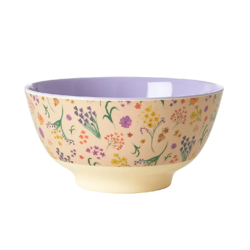 Compact travel dinnerware kits-Rice DK Melamine Bowl with Wild Flower Print - Two Tone - Medium