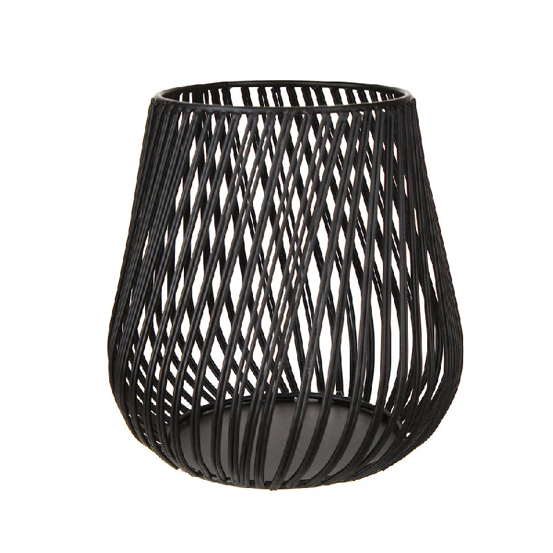 Elegant crystal salad bowls-Iron Tealight Holder Matte Black Swirl 16x13cm