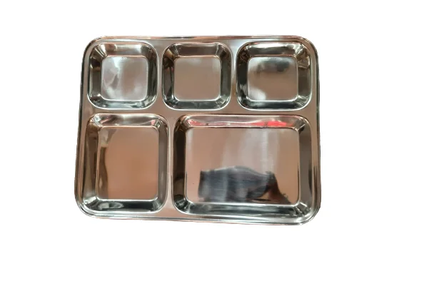 Vintage etched dessert bowls-5 in 1 Compartment plate for Lunch/Dinner, 14", Stainless Steel